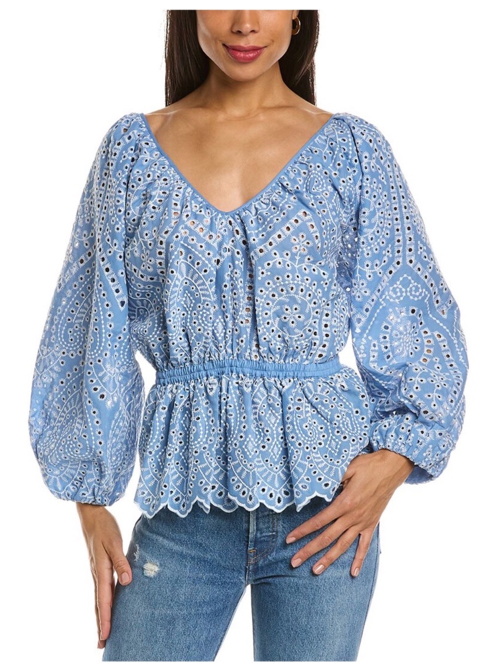 NWT Elie Tahari Light Blue Eyelet Peplum Top
